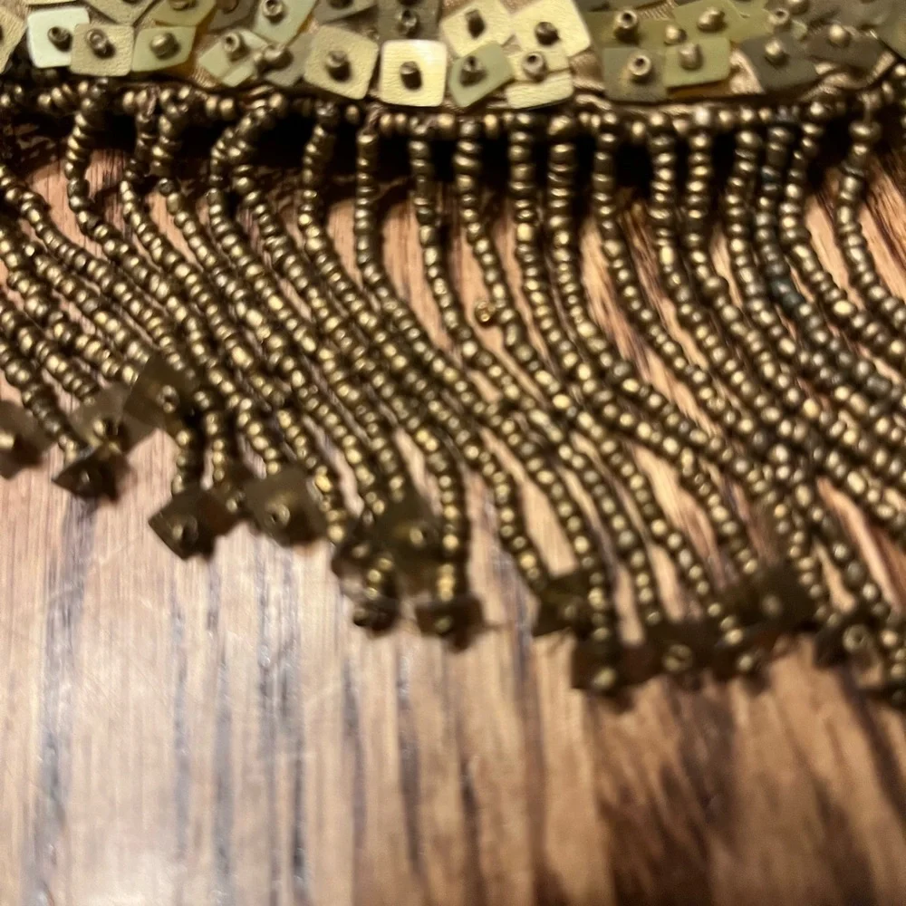 Vintage Gold Sequins & Seed Beads Fringed Purse Handbag - Picture 2 of 6